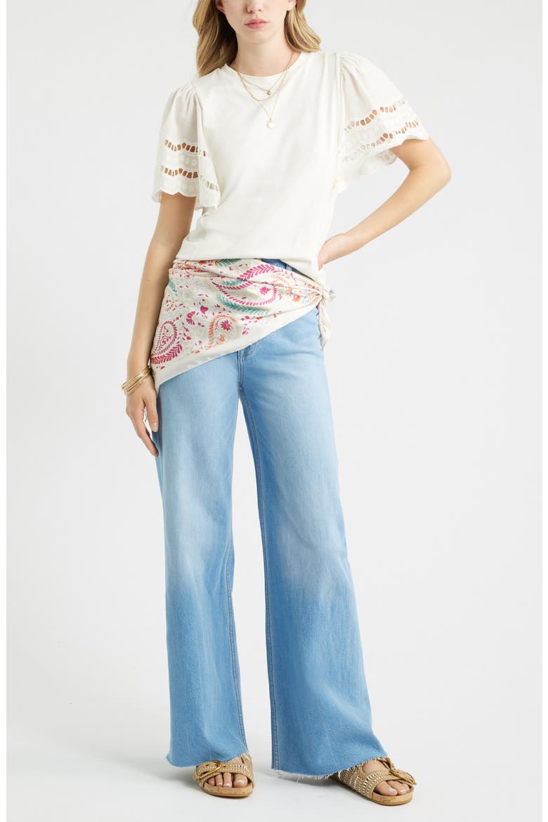 Flutter Sleeve Eyelet Top, Alternate, color, IVORY EGRET