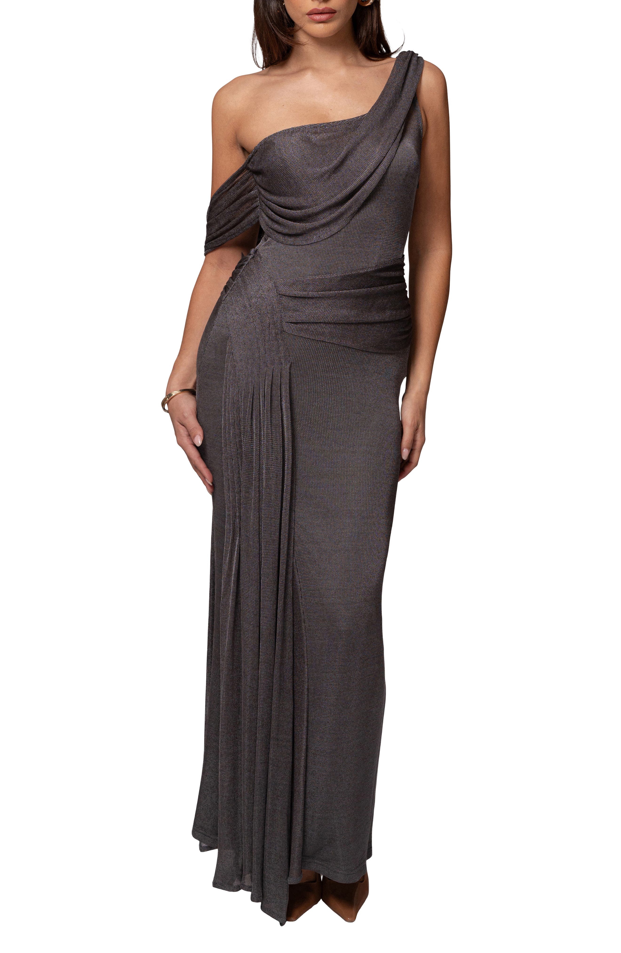 one shoulder dress drape One Shoulder Drape Satin Bridesmaid Dress