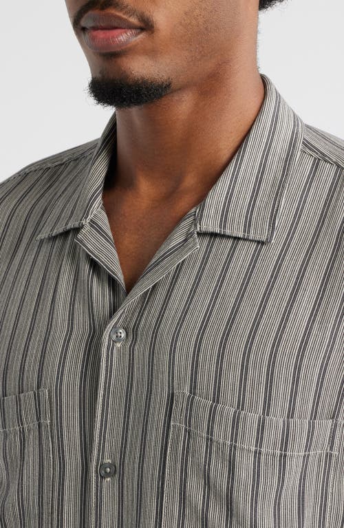 Open Edit Stripe Camp Shirt In Gray