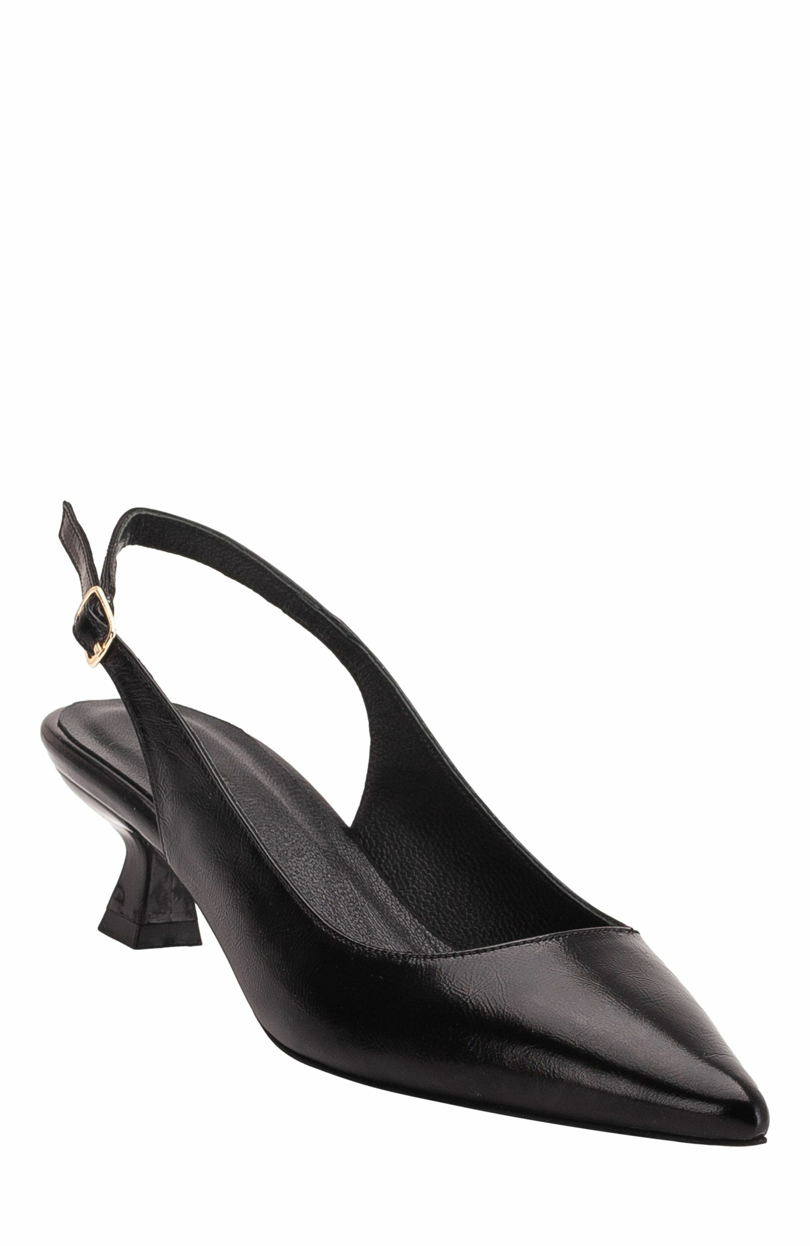 Lety Slingback Kitten Heel Leather Pumps, Alternate, color, Black Patent Leather