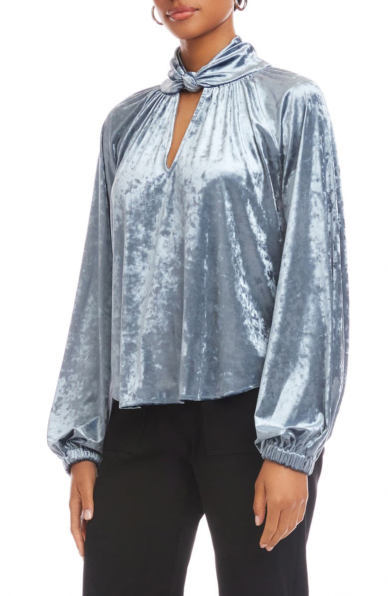 FIFTEEN TWENTY Alana Knot Detail Crushed Velvet Top, Alternate, color, Ice Blue