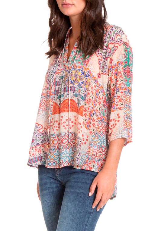 Apny Tie Neck Top In Orange Multi