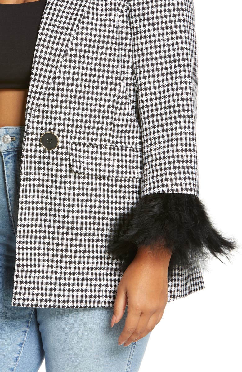 River Island Feather Cuff Check Double Breasted Blazer, Alternate, color,