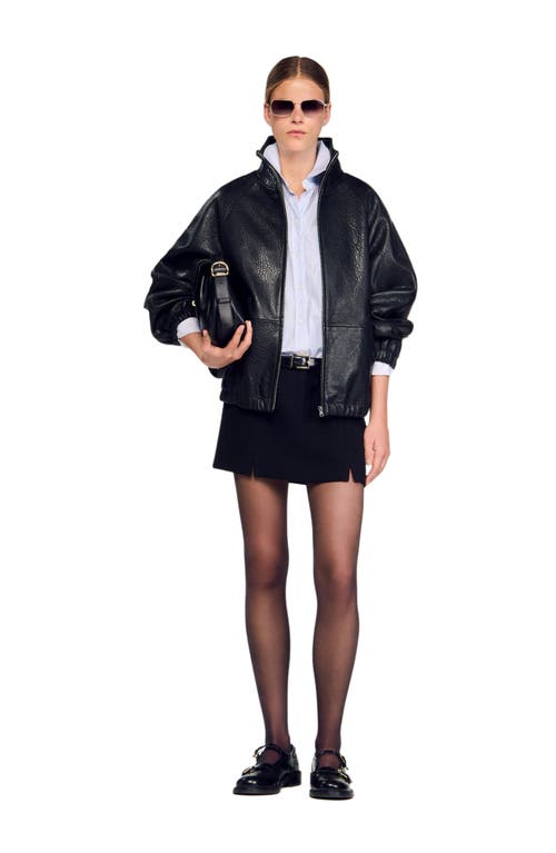 Sandro Oversized Leather Jacket In Blue