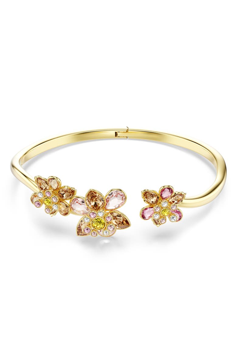 Swarovski Idyllia Crystal Flower Open Bangle Bracelet, Main, color, Gold/ Multi