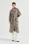 Brunello Cucinelli Virgin wool and silk mélange diagonal belted coat with monili