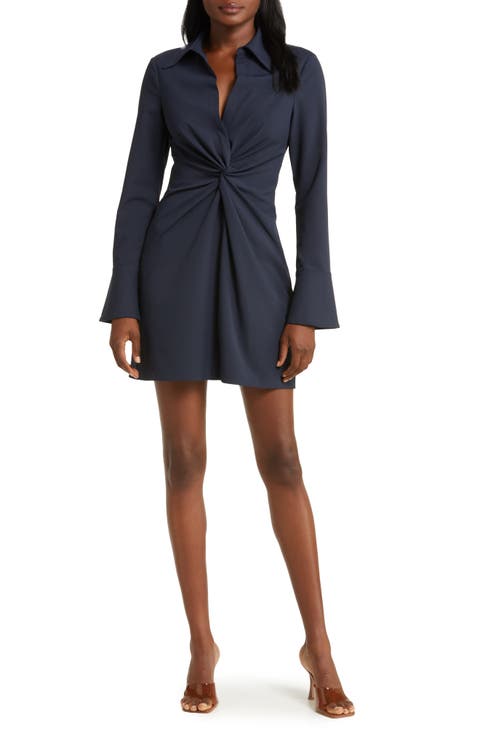McKenna Front Twist Long Sleeve Mini Shirtdress