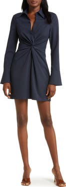 Cinq à Sept McKenna Front Twist Long Sleeve Mini Shirtdress