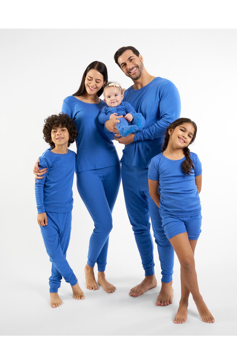 Leveret Footed Solid Cotton Matching Family Pajamas, Alternate, color, Royal Blue