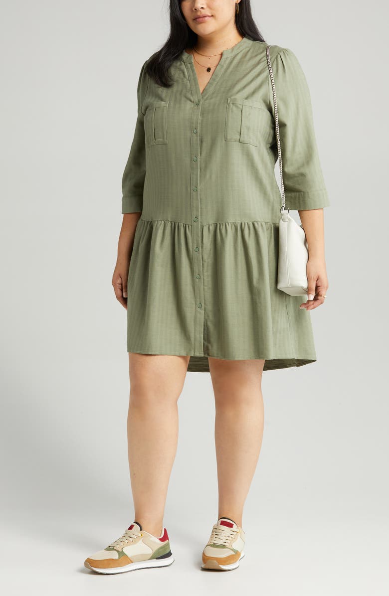 Caslon<sup>®</sup> Pocket Drop Waist Cotton Blend Dress, Main, color,