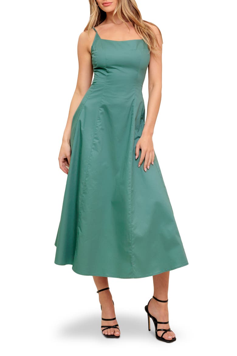Solid Cotton A-Line Midi Sundress, Main, color, TEAL GREEN