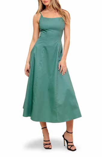 FLYING TOMATO Solid Cotton A-Line Midi Sundress