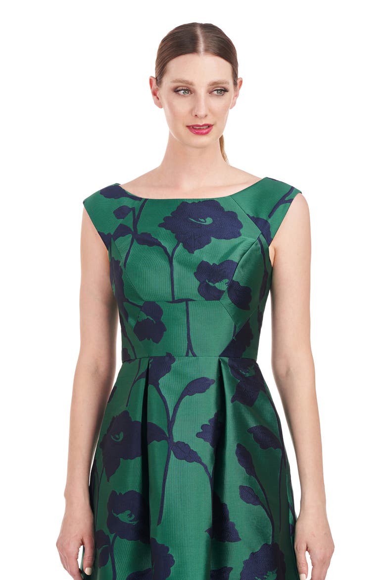 Jenni Floral Jacquard A-Line Dress, Alternate, color, EMERALD/ NAVY