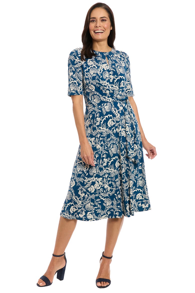 Side Tie Jersey Midi Dress, Alternate, color, TEAL/ BEIGE