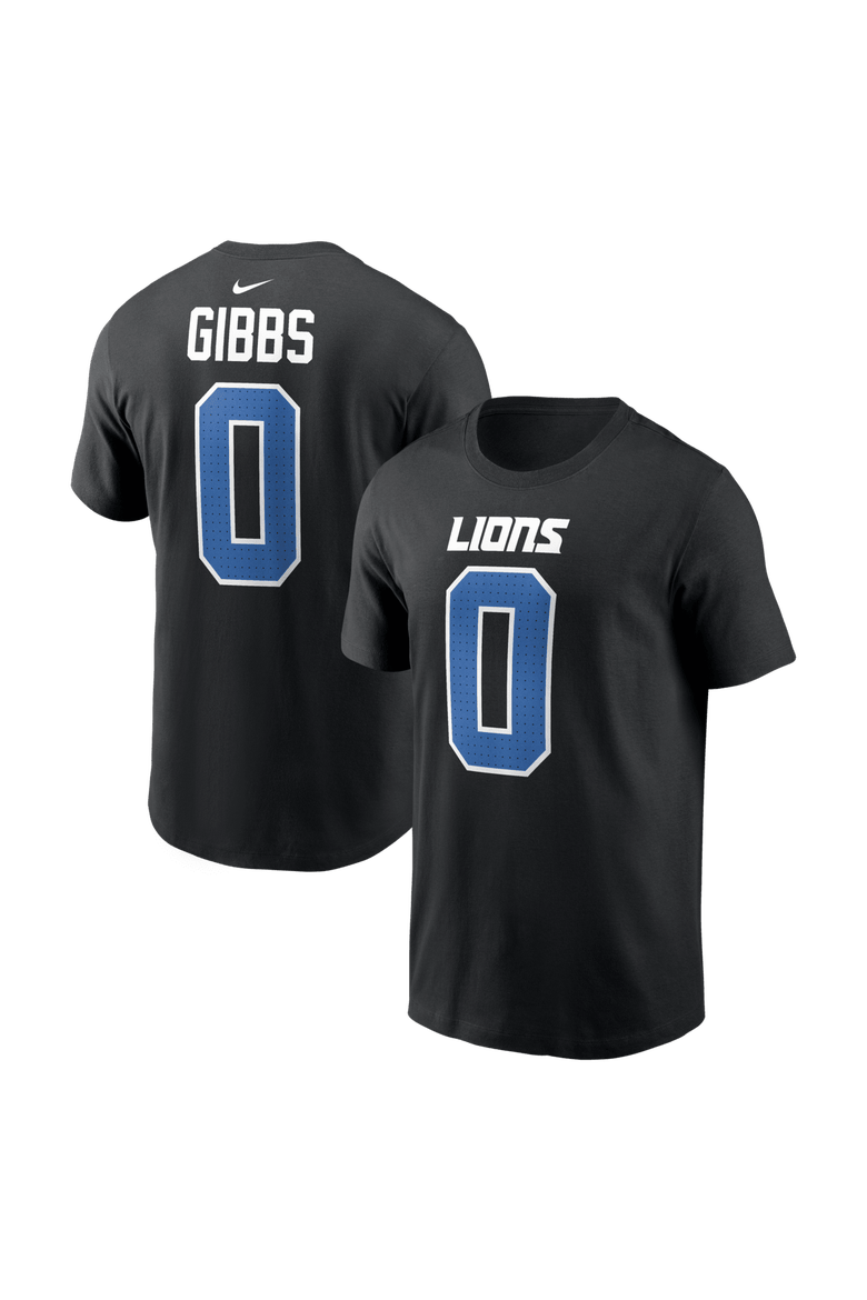 Men's Nike Jahmyr Gibbs Black Detroit Lions Carbon Name & Number T-Shirt, Main, color, Black