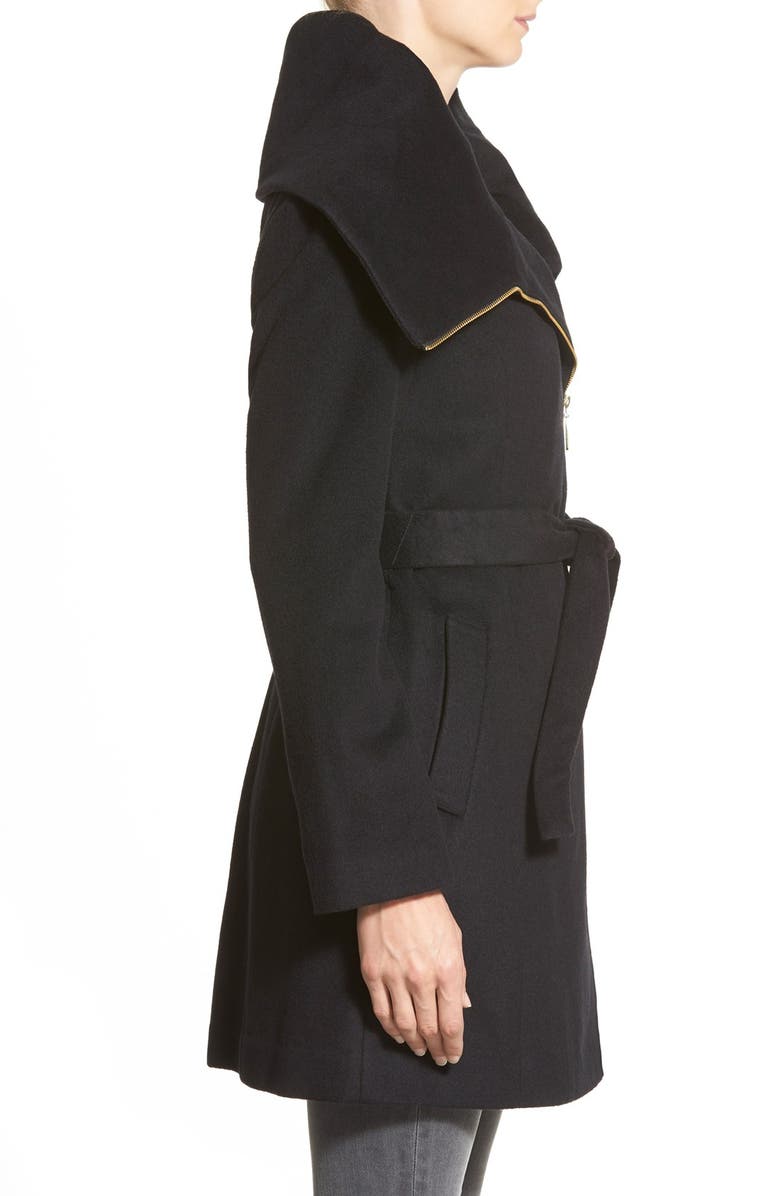 Cole Haan Signature Cole Haan Signature Belted Asymmetrical Wool Blend Coat, Alternate, color, 