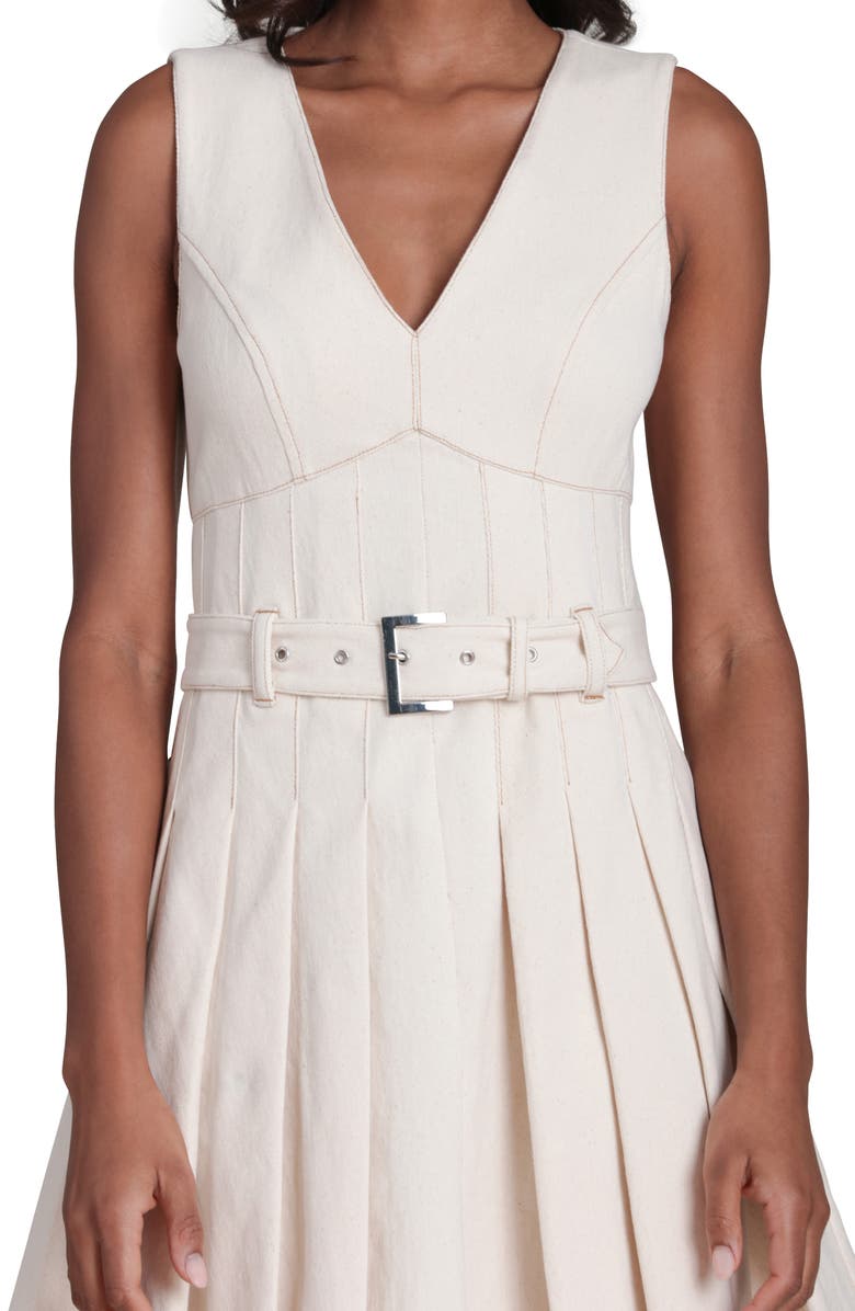 Avec Les Filles Seamed Sleeveless Pleated Stretch Cotton Minidress, Alternate, color, Seeded Ecru