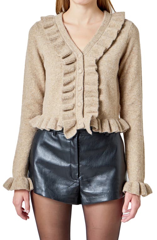 Endless Rose Ruffle Crop Cardigan In Brown