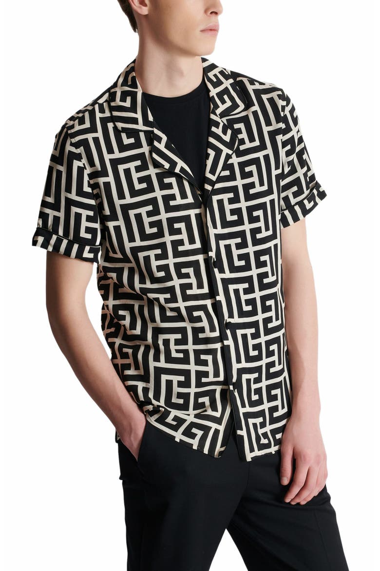 Pyjama Shirt With Monogrammed Print, Alternate, color, Black