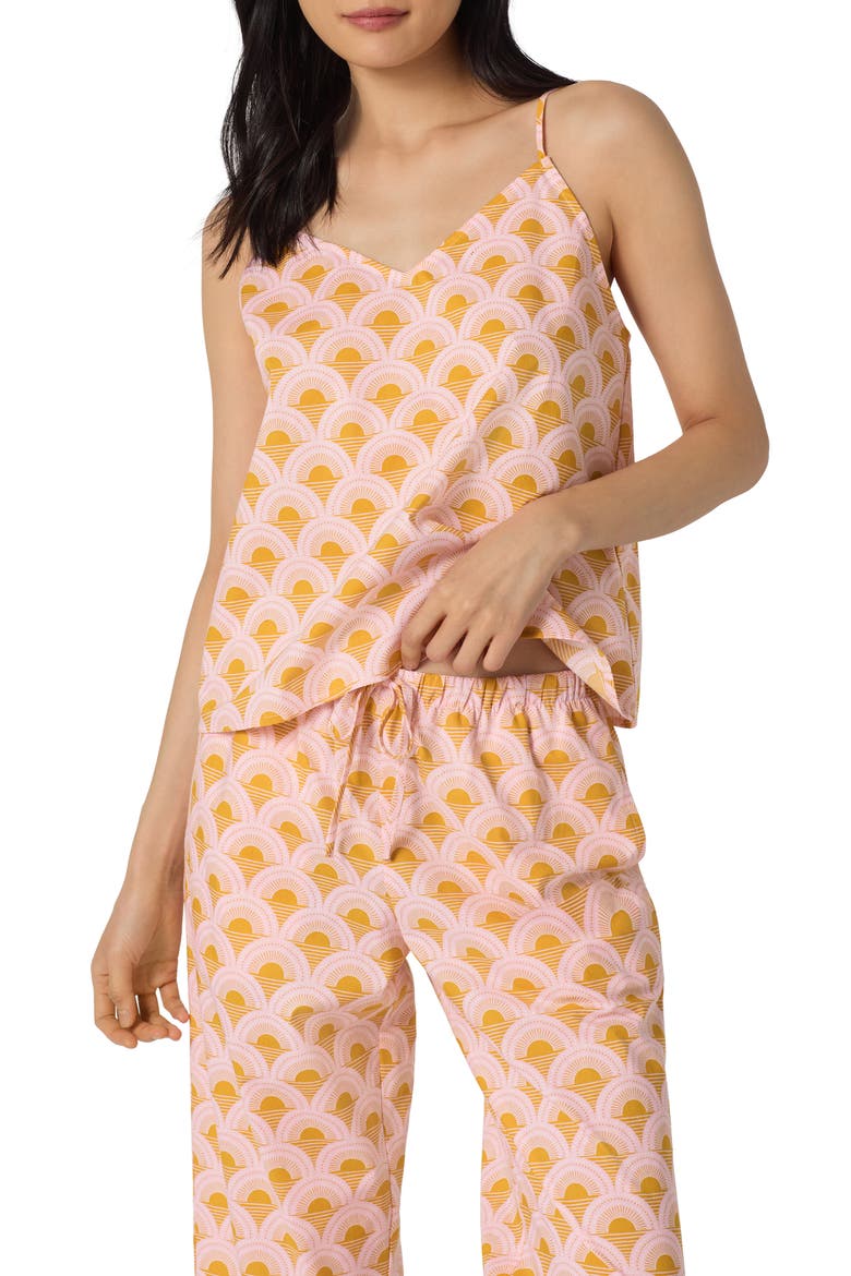 Print Cotton Crop Pajamas, Alternate, color, DECO SUNSET