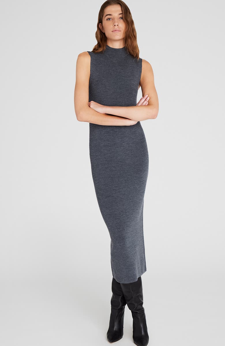 Club Monaco Mock Neck Rib Wool Blend Maxi Dress, Alternate, color,