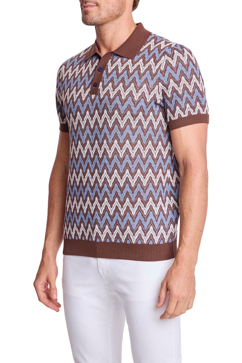 Trim Fit Zigzag Knit Polo, Alternate, color, BLUE TRUFFLE ZIG ZAG