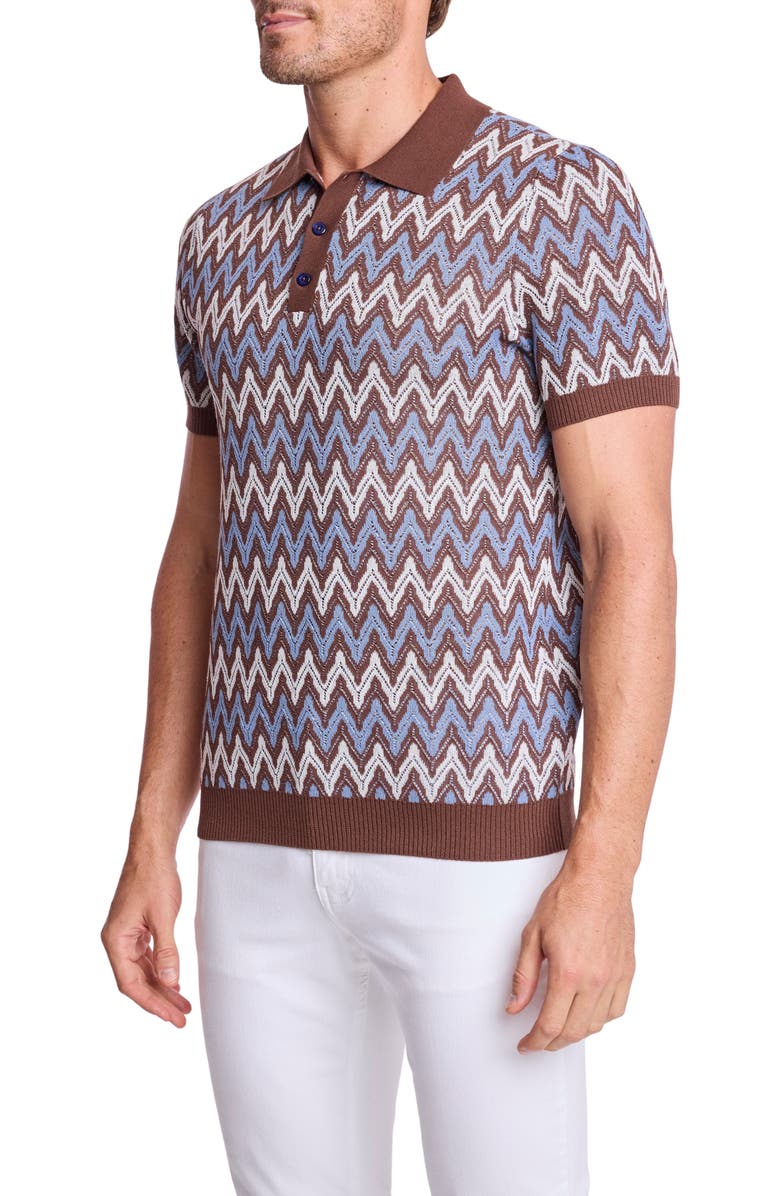 PAISLEY & GRAY Trim Fit Zigzag Knit Polo, Alternate, color, Blue Truffle Zig Zag