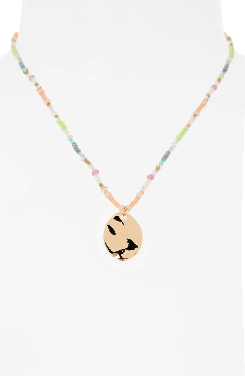 NORDSTROM RACK Seed Bead Medallion Pendant Necklace, Alternate, color,
