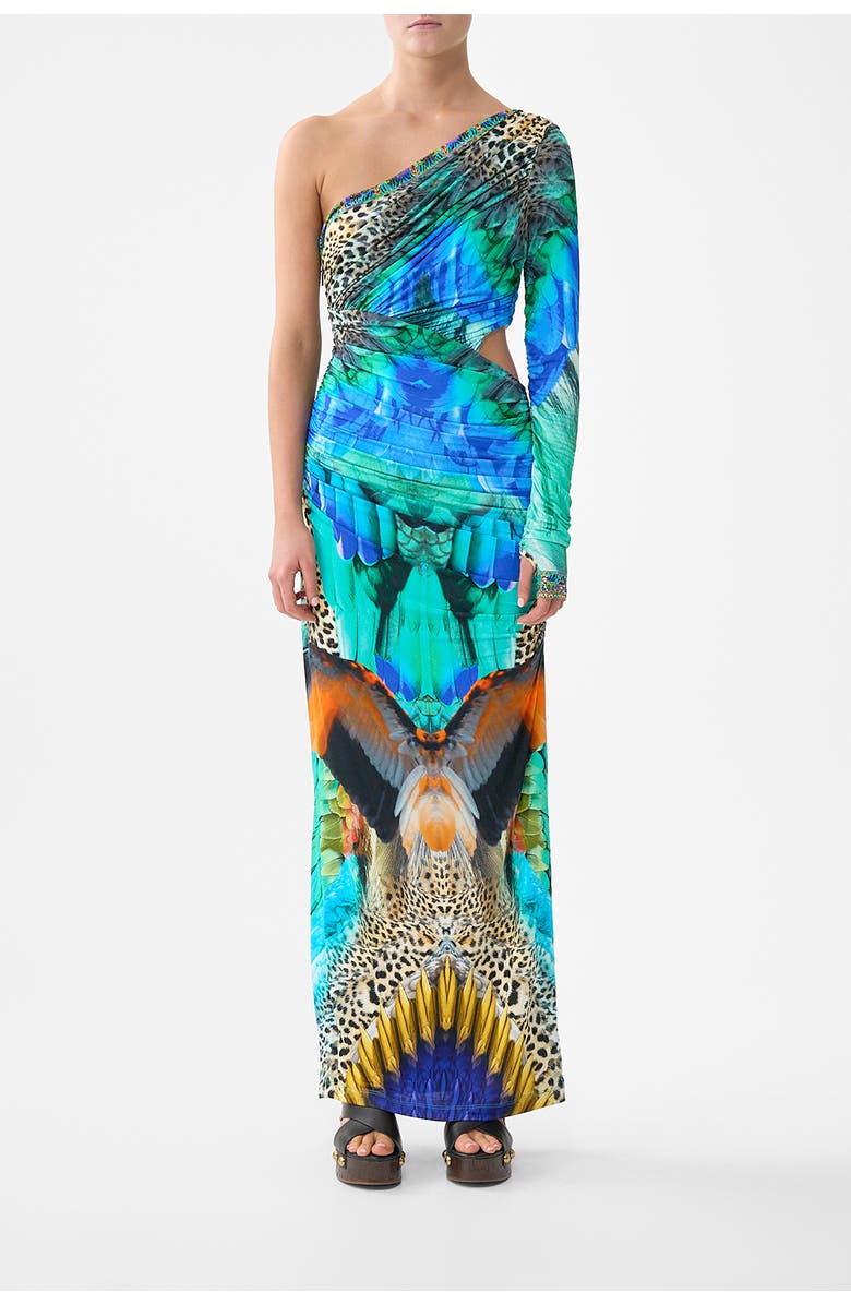 Camilla One Shoulder Jersey Cut Out Dress, Main, color, Jungle Flight