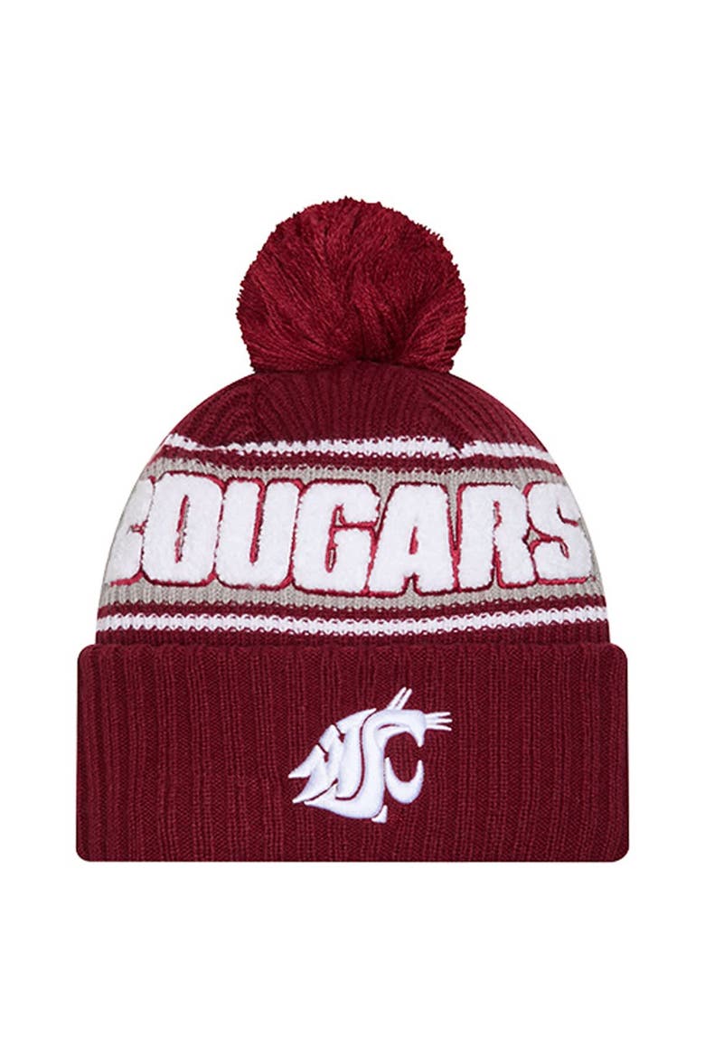 Men's New Era Crimson Washington State Cougars Bold Cuffed Knit Hat with Pom, Main, color, Crimson