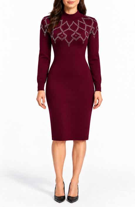 Mock Neck Embellished Sweater Dress