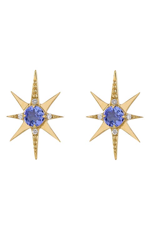 Tanzanite & Diamond Large Starburst Stud Earrings
