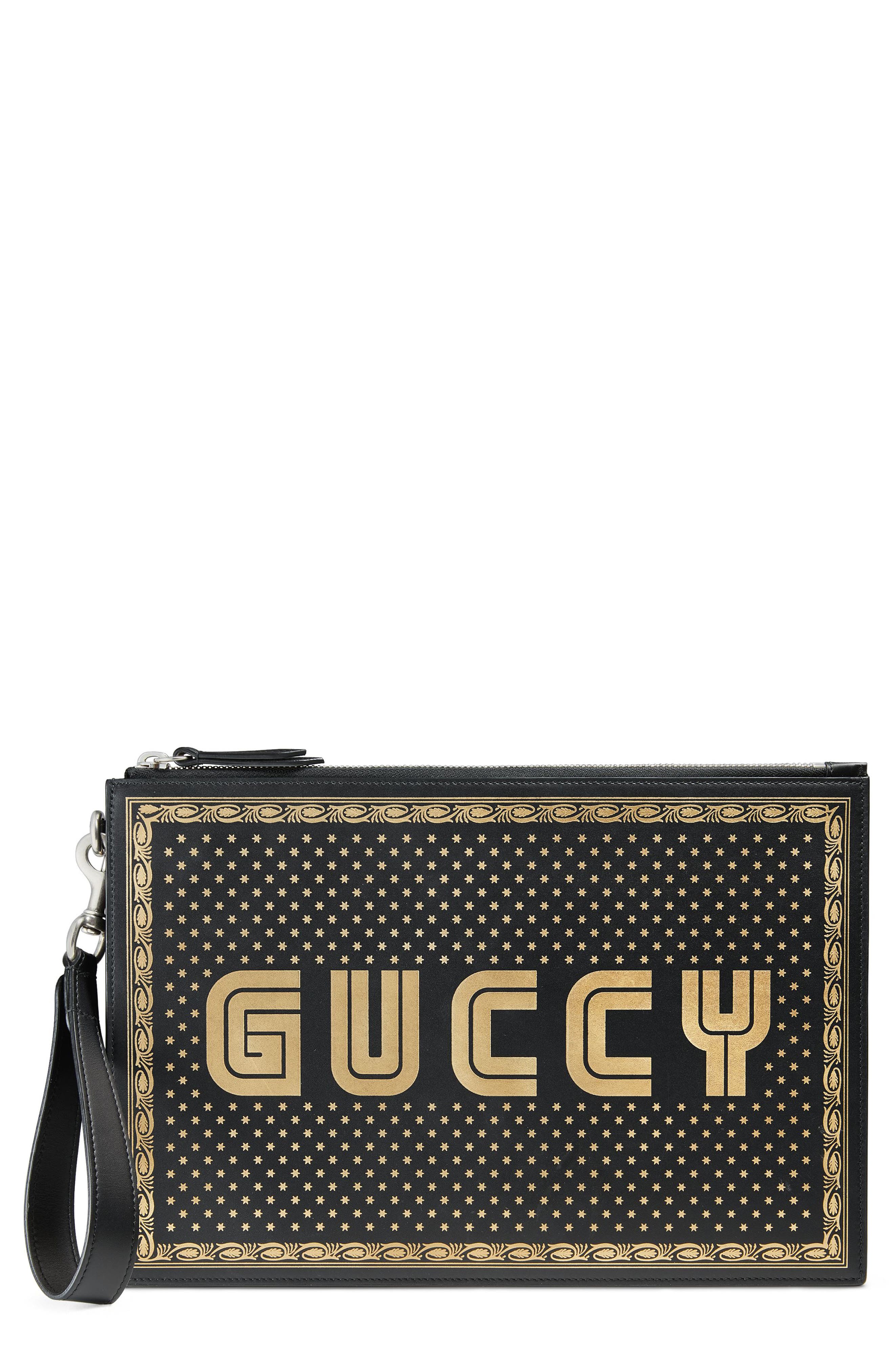 Gucci Guccy Moon & Stars Leather Zip Pouch, Main, color, 