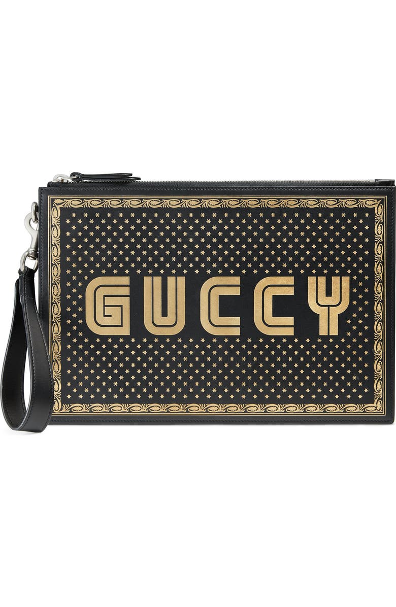 Gucci Guccy Moon & Stars Leather Zip Pouch, Main, color,