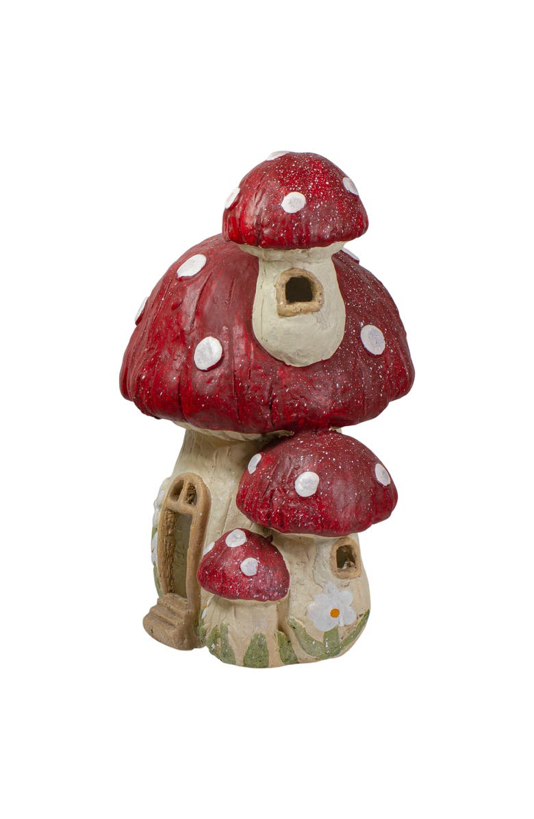 Northlight 18" Red and Beige Mushroom House Outdoor Garden Statue, Alternate, color, Red