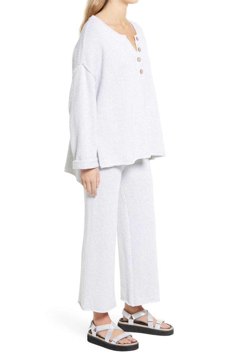 Free People free-est Hailee Waffle Stitch Long Sleeve Top & Wide Leg Pants Knit Set, Alternate, color, Ivory Heather