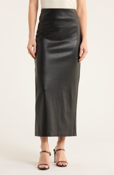 Soft Touch Faux Leather Midi Skirt