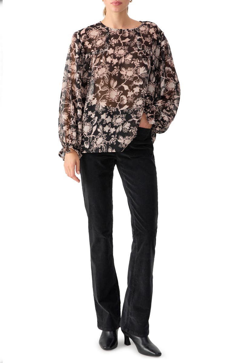 Sanctuary Ruffle Moment Print Chiffon Top, Alternate, color, Midnight I