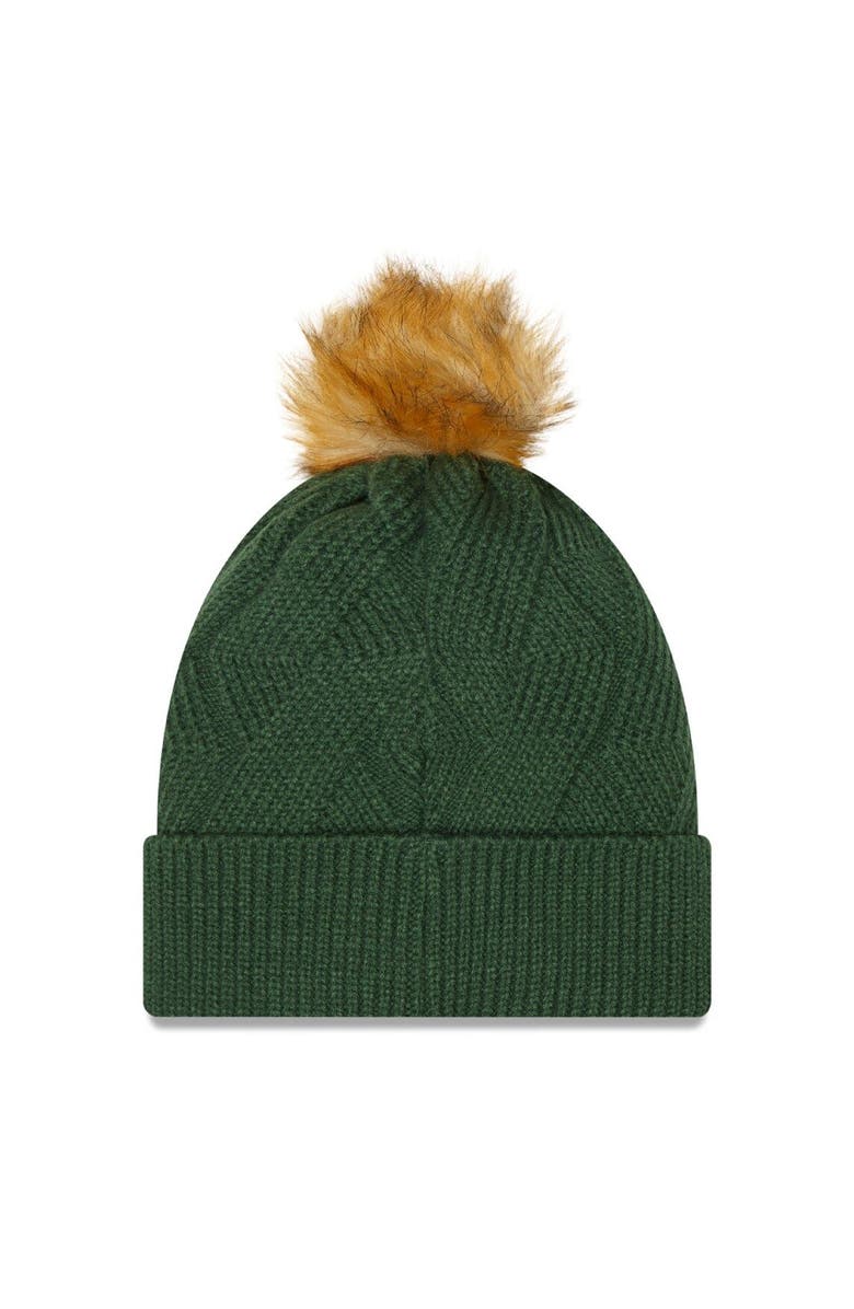 New Era Women's New Era Green Green Bay Packers Snowy Cuffed Knit Hat with Pom, Alternate, color, Green