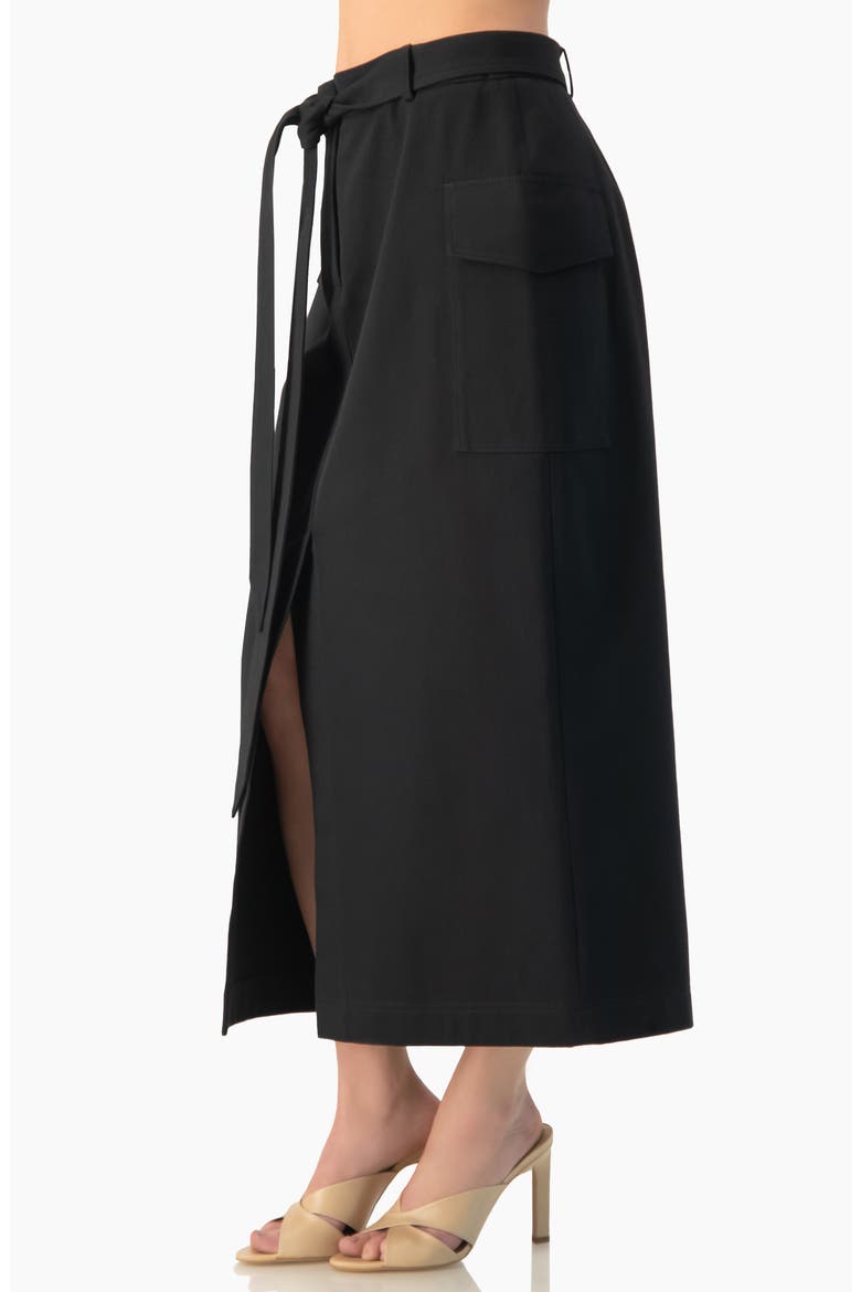 High-Rise Belted Straight Midi Skirt with Side Slit, Alternate, color, Black