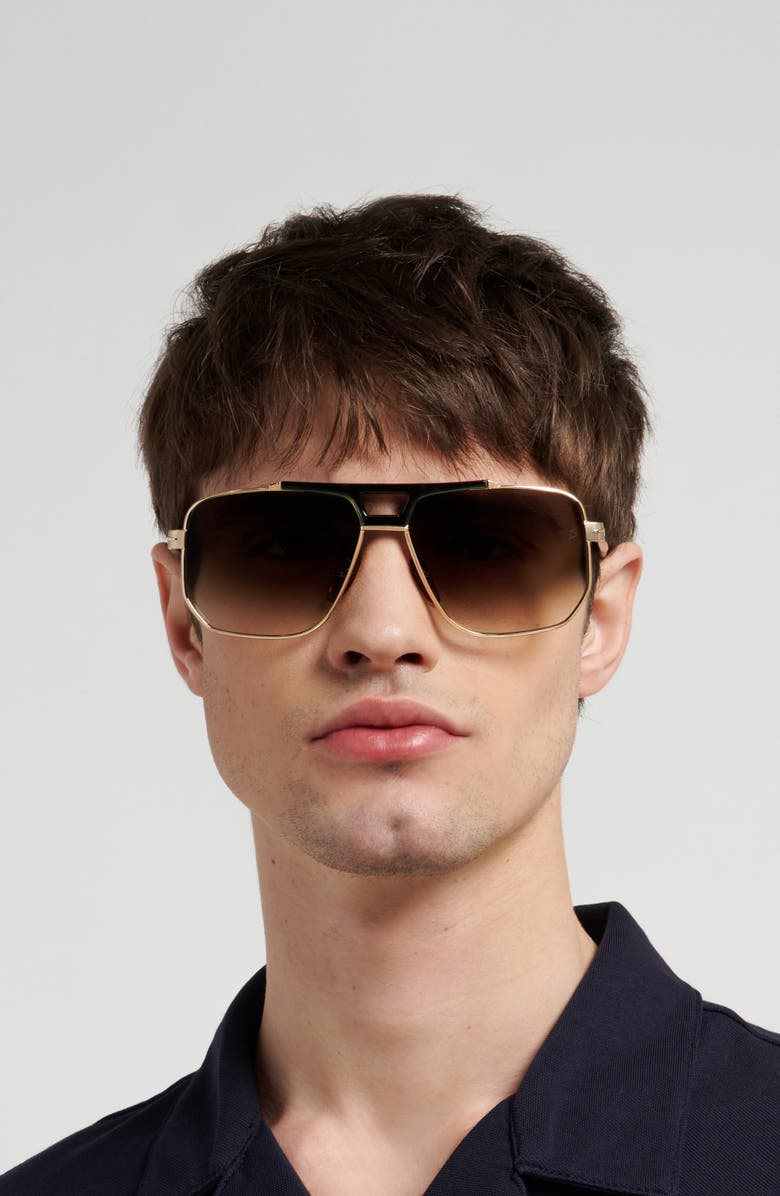 David Beckham Eyewear 61mm Gradient Navigator Sunglasses, Alternate, color, Gold Green/ Green Shaded