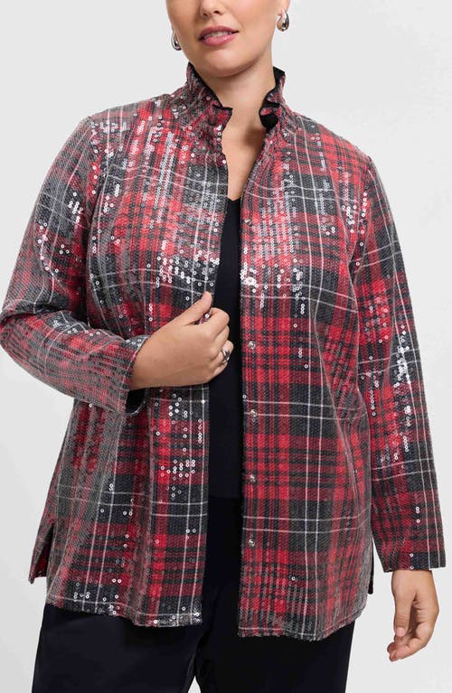 Foxcroft Carolina Sequin Plaid Cotton Blend Button-up Shirt In Animal Print