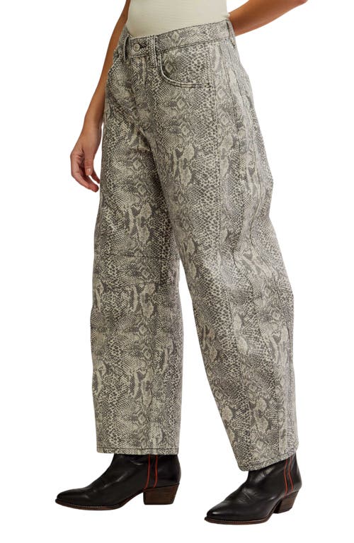Free People We The Free Good Luck Leopard Barrel Leg Jeans In Snake Combo In Gray