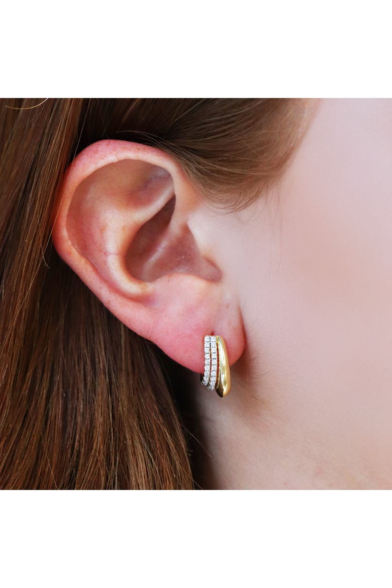 Triple CZ Huggie Hoop Earrings, Alternate, color, Gold-Plated Sterling Silver