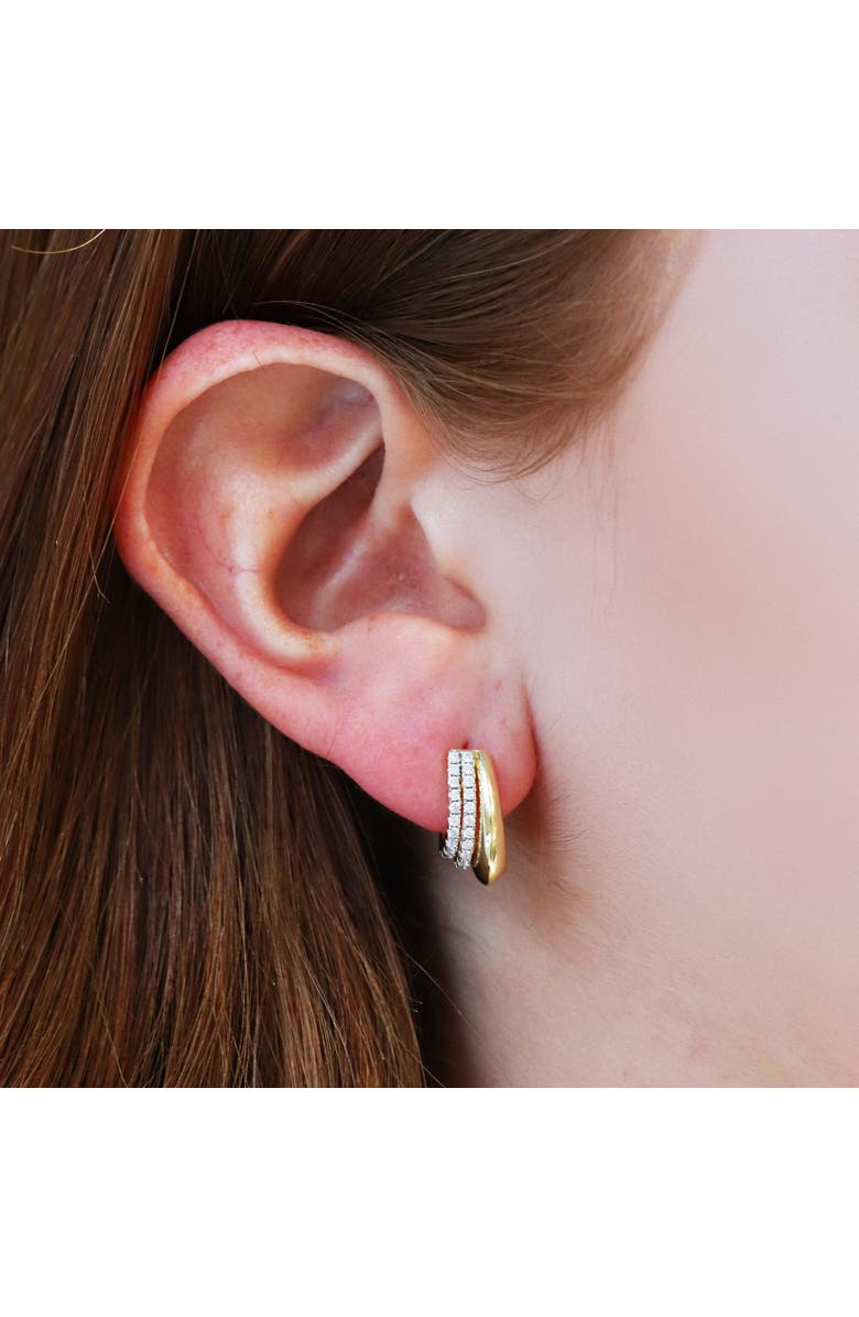 The Lovery Fine Jewelry Triple CZ Huggie Hoop Earrings, Alternate, color, Gold-Plated Sterling Silver