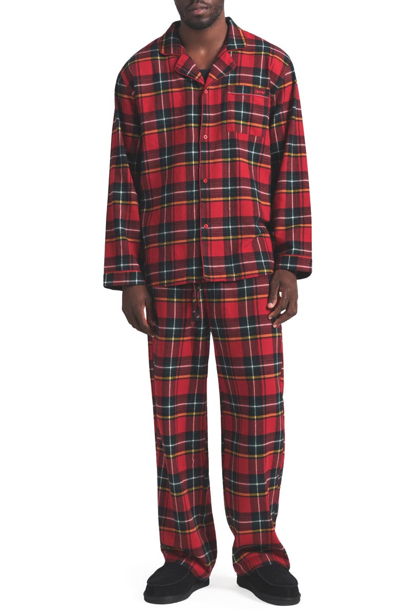 SKIMS Cotton Flannel Pajamas, Main, color, Brick Holiday Plaid