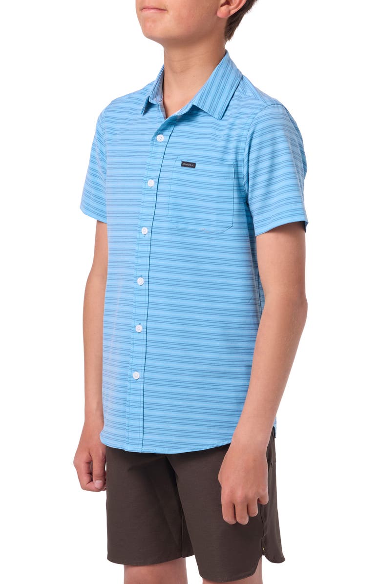 O'Neill Kids' TRVLR Traverse Stripe Short Sleeve Button-Up Shirt, Alternate, color, Blue Fade