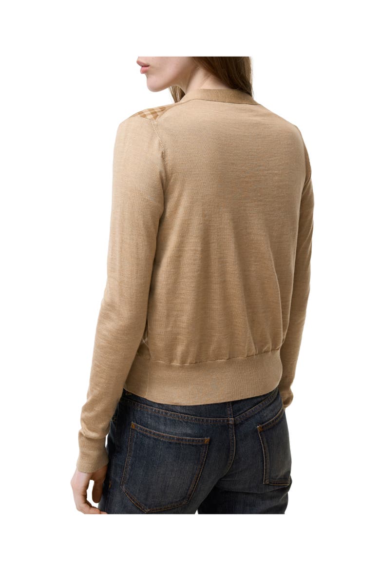 Check Panel Wool Silk Cardigan, Alternate, color, Camel
