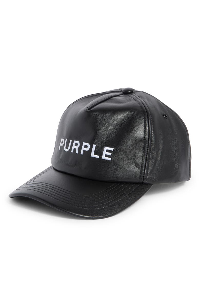 PURPLE BRAND Logo Embroidered Leather Baseball Cap, Main, color,