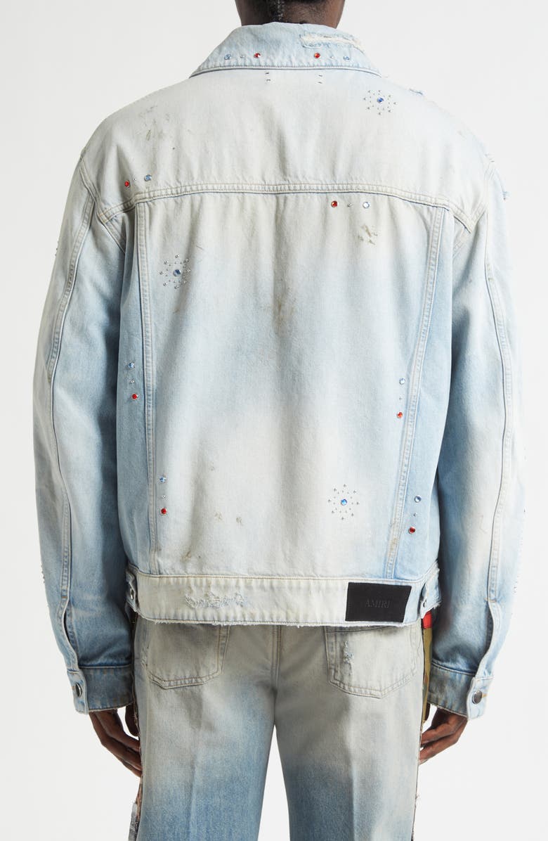 AMIRI Crystal Studded Bones Denim Trucker Jacket, Alternate, color, Perfect Antique Indigo